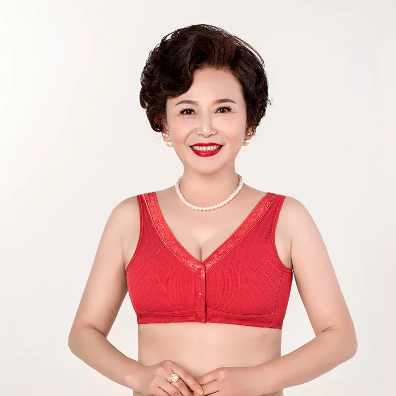 Women Bra Cotton Buckle Front, Bra Middle Age Elderly Women