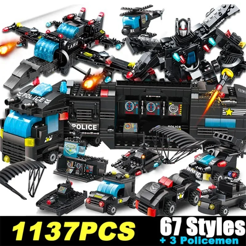 City Police Station SWAT Team Military Set Building Blocks Car Fighting Robot DI