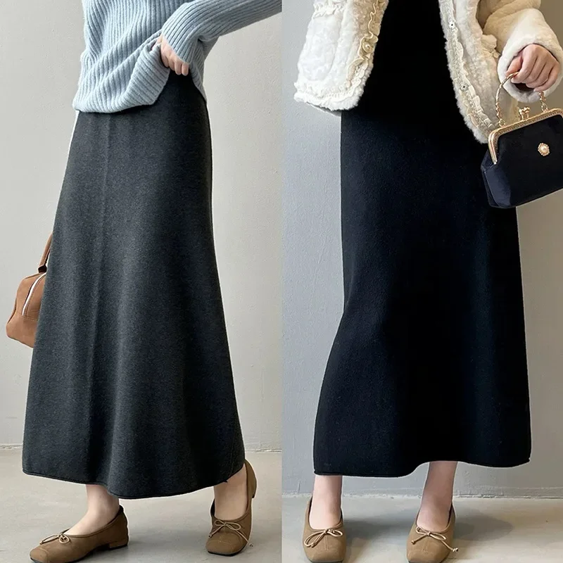 Pregnant Women Thickened Knitted Half Skirt Versatile Straight Cut Bodycon Skirt No Pad Autumn Winter Half