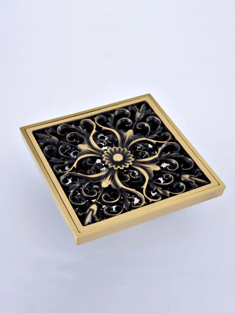 

Античная латунь, винтажная резная решетка с цветочным узором, слив для ванной и душа, 4 дюйма, квадратная напольная решетка для слива отходов, аксессуары для ванной комнаты mhr062