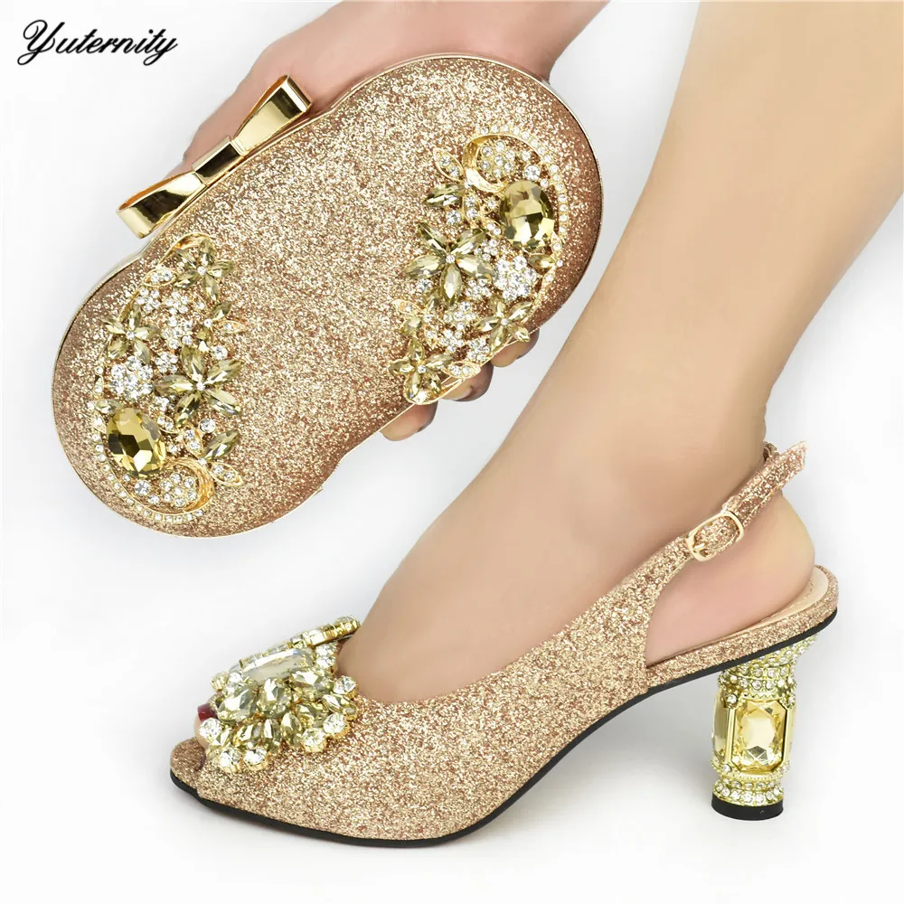 

Yuternity Latest Italian Women Sandal Shoes And Bag Matching Set Summer Rhinestone Ladies Shoes And Bag Set Large Size 37-43