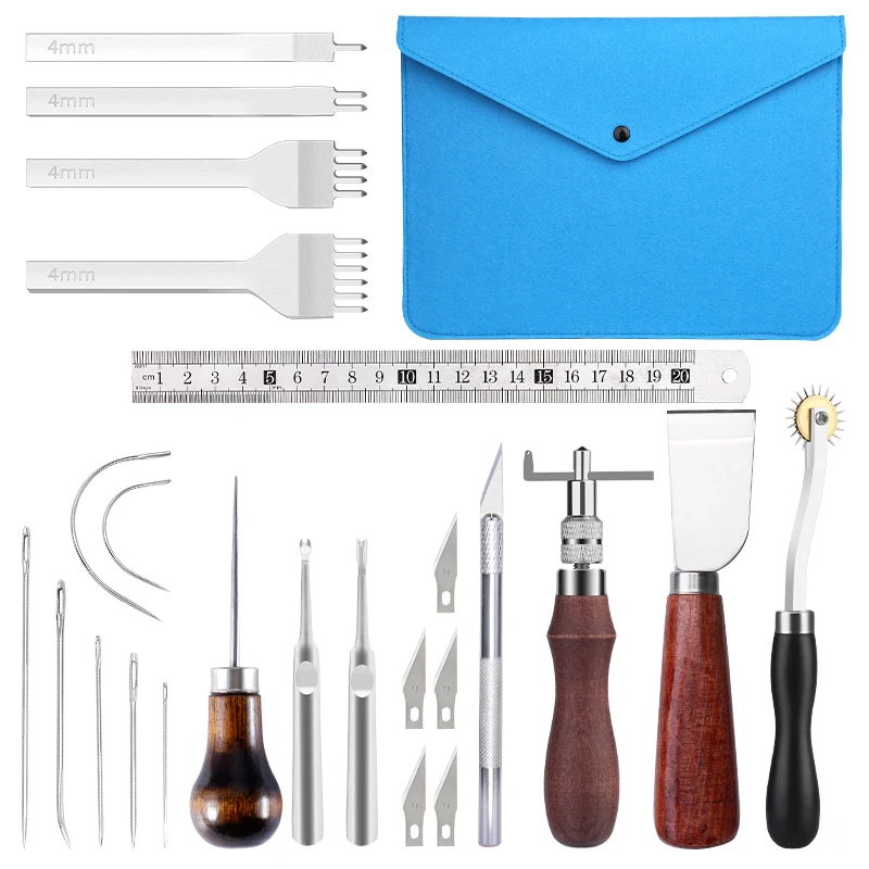 IMZAY Professional Leather Craft Tools Set Leather Cutting Knife Hole Punching Tools Kit Hand Sewing Stitching Tool leather tools leather craft tool kit leather craft tools leather craft tool