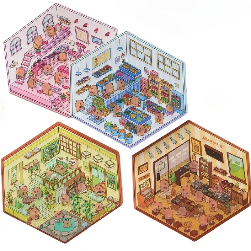 3D Stickers 3D Wall Stickers Anime Motion Stickers Cartoon Capybara Miniature Scene DIY 3D Landscaping Stickers Visual Stacking Sticker 3D Kawaii Cabin Handbook Stickers