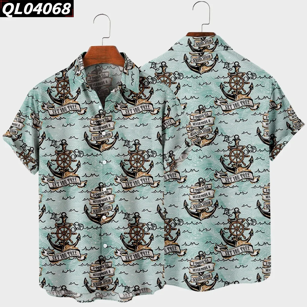 2024 Hawaiian Shirt Man Hot-selling New Nautical Boat Pattern Digital Printing Loose Button Short-sleeved Men's Shirt