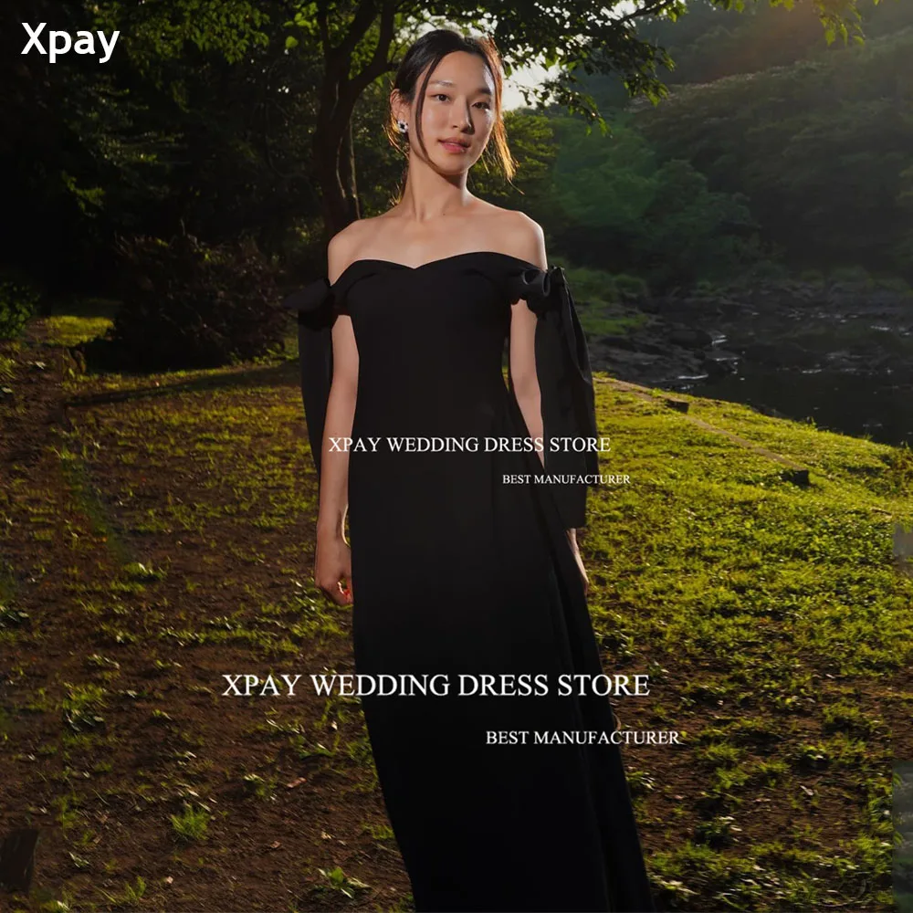 

XPAY Strapless Black Korea Wedding Evening Dresses Elastic Satin Floor Formal Party Prom Gown Women Off Shoulder Photos Shoot