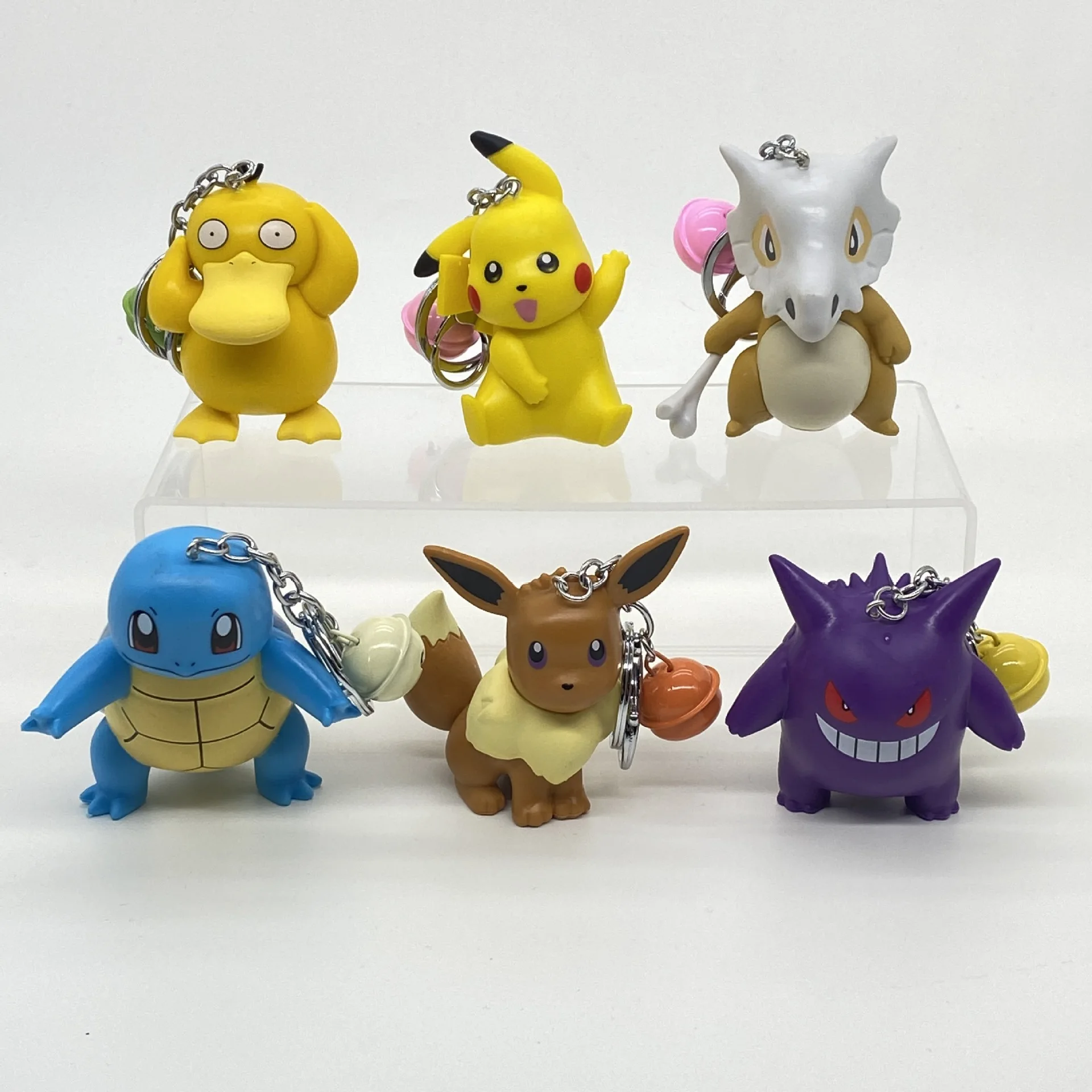 

6Pcs/Set Pokemon Anime Keychain Kawaii Pikachu Psyduck Gengar Squirtle Keyring Action Figure Bag Pendant for Children Toys Gifts