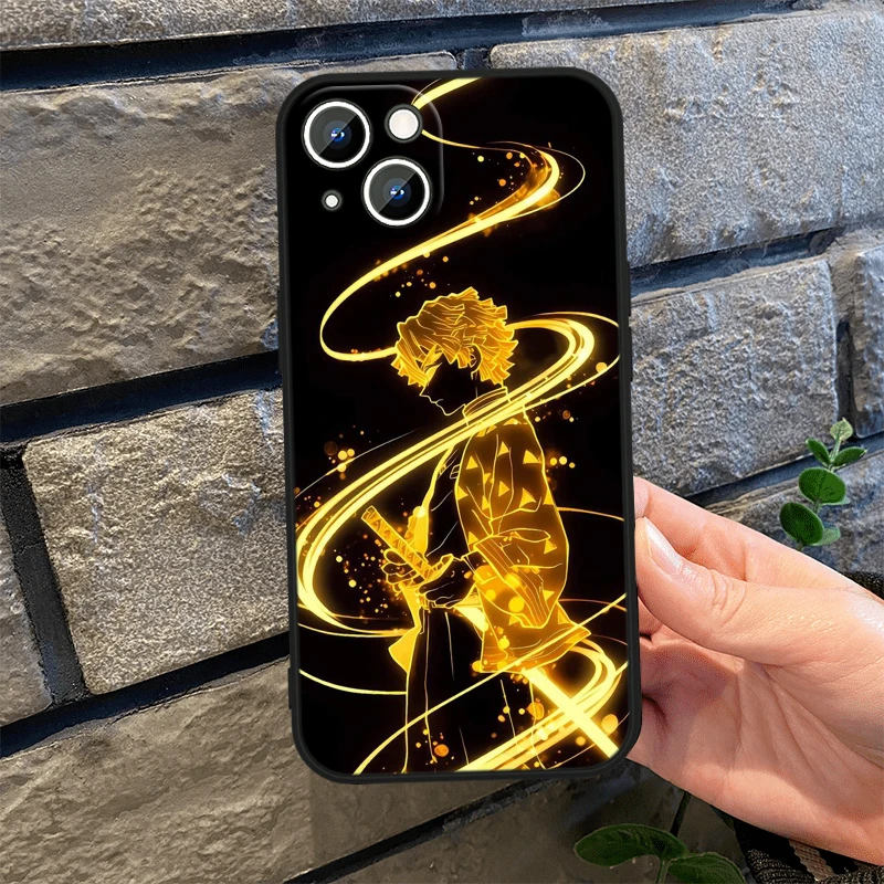 thumbnail image 1 of Demon Slayer Agatsuma Zenitsu funda de teléfono para Apple iPhone 16, 15, 14, 13, 12 mini, 11, XS, X, 8, 7 Pro Max Plus, cubierta negra de silicona suave, 1 of 5