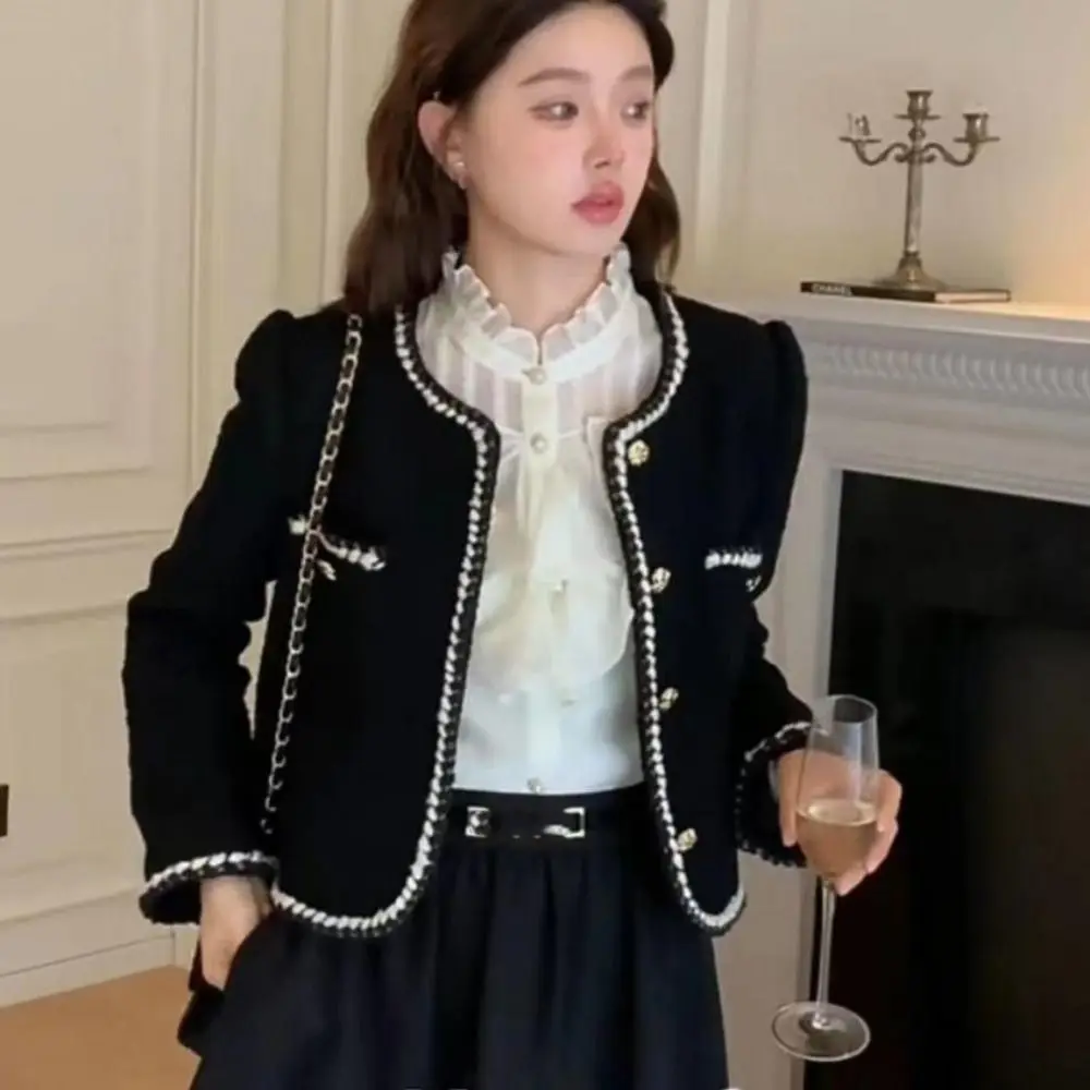 Fashion Y2k Elegant Jacket Women Korean Chic Vintage Coats Tweed Outerwear Socialite Style Jacket Women