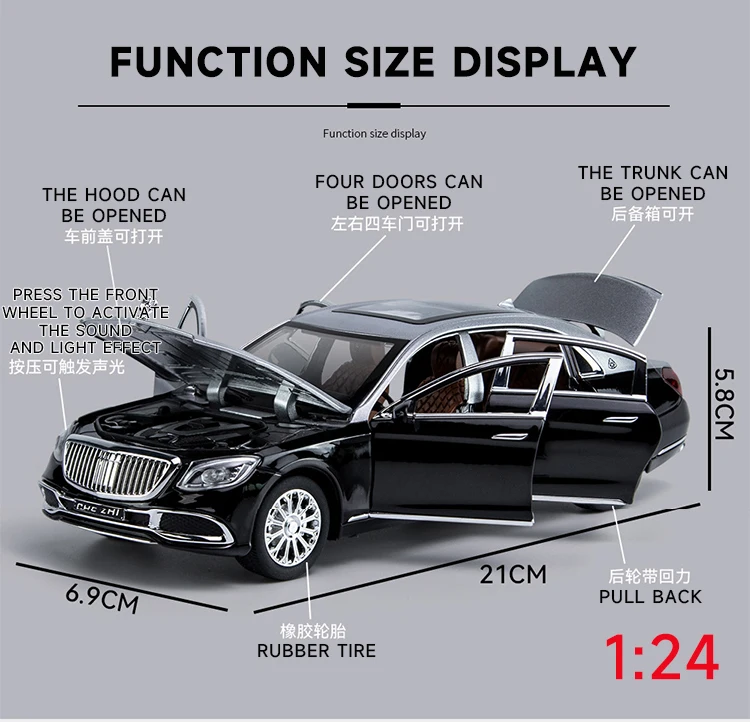 1:24 Mercedes Benz Maybach Car Models Alloy Diecast Toy Vehicle Doors Openable 16 1:24 Mercedes Benz Maybach Car Models Alloy Diecast Toy Vehicle Doors Openable