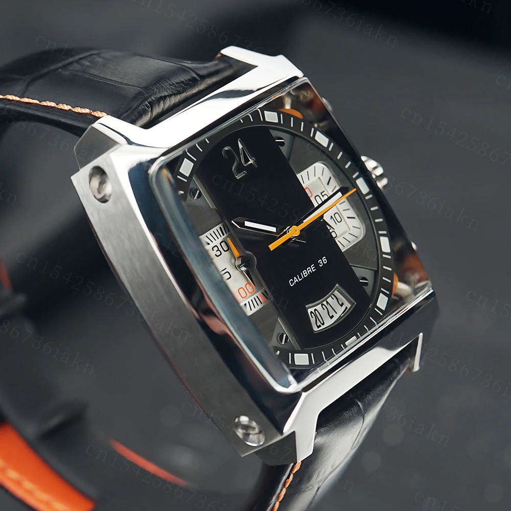 2022Fashion New Men's Color Bar Square Dial Sapphire Mirror Stainless Steel Leather Strap Sports Leisure Waterproof Quartz Watch