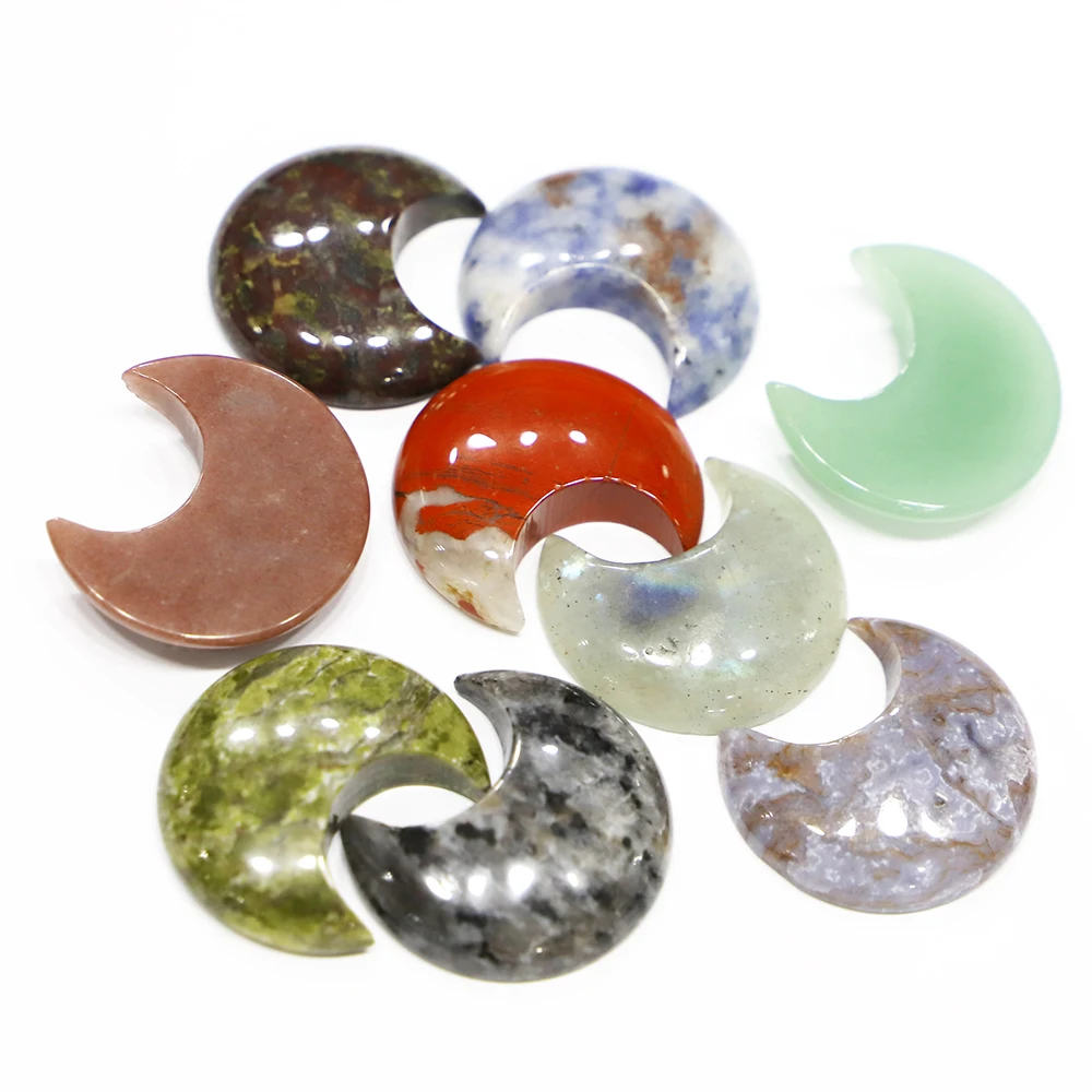 10PCS Natural Stone Crystal Agate Moon Statue Jewelry Making Necklace Pendant Reiki Healing Gemstone Hand Polished Craft Gift