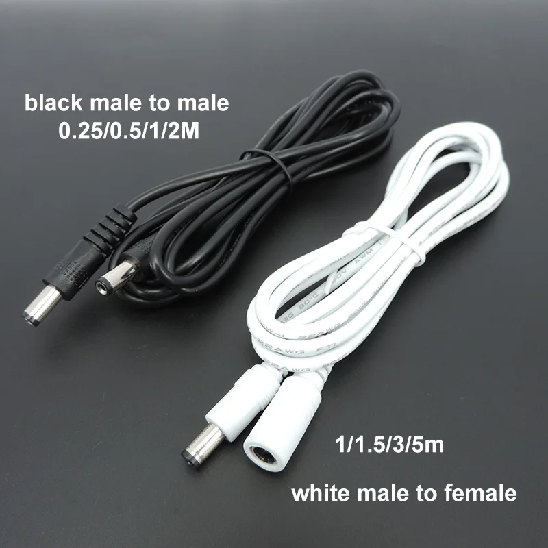 22awg 3A DC Male To male female Power supply Adapter white black cable Plug 5.5x2.1mm Connector wire 12V Extension Cords q1