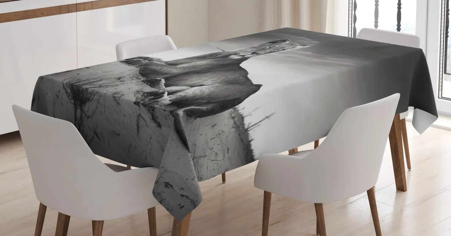 Black and White Tablecloth Wild Lioness on Desert Sand Printed Fabric Dining Table Cloth for Kitchen Home Decoration |