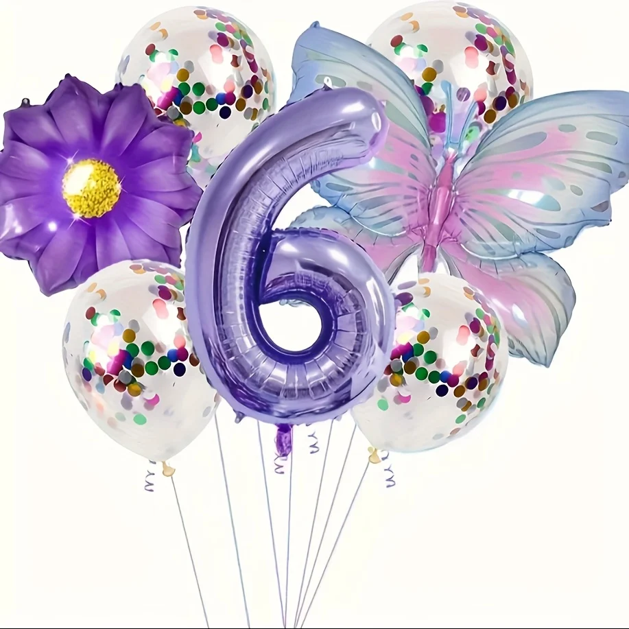 Purple Butterfly Theme Helium Balloons Decoration Set - 7PCS for Birthday, Wedding, Baby Shower & Gifts