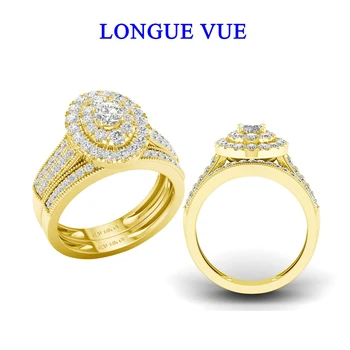 2pcs/set 14k Gold Filled Bridal Ring Set Luxury Moissanite Stackable Rings for Women Wedding Band Engagement Finger Jewelry