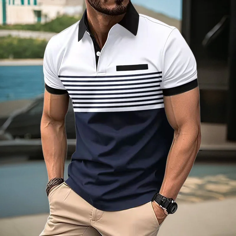 Summer Casual Short-Sleeved Men's Polo Shirt 3D Stripe Printed Breathable Tees Men Sport Top Plus Size Lapel Pullover Clothing 5 S6e5757e69ae94eaa9ecf42a4a29caf38S