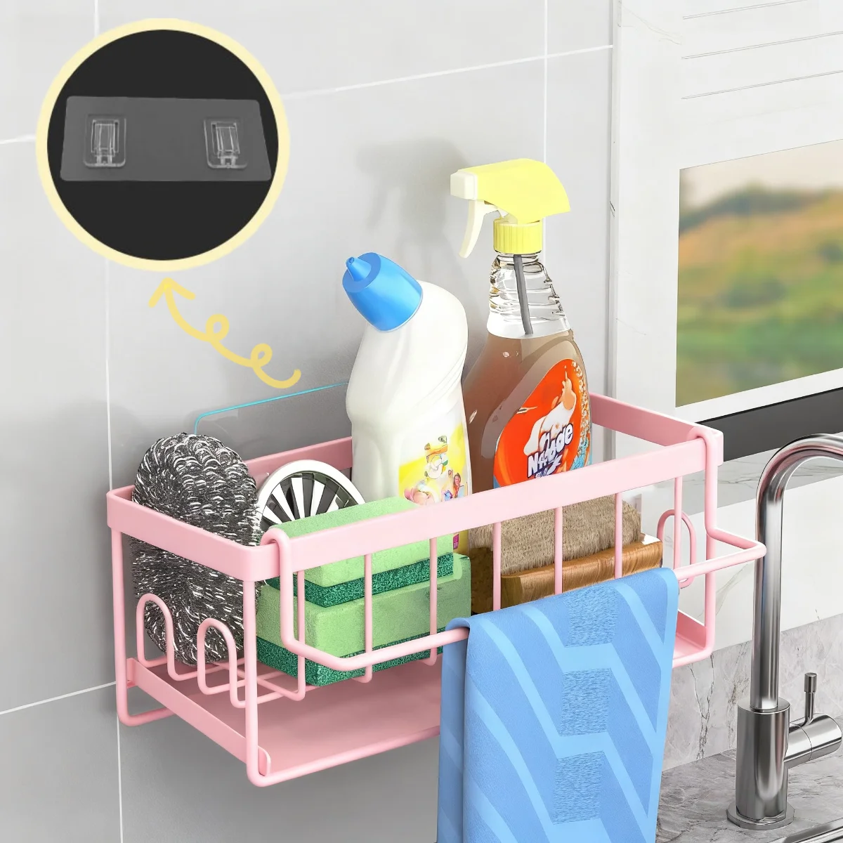 Self-Draining Kitchen Sink Organizer for Soap, Sponges, and Brushes