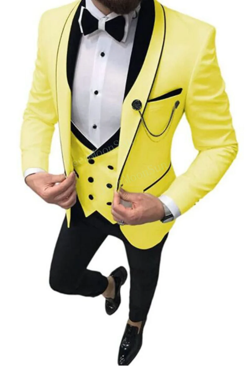Men Suit Groom Wear Business Casual Party Suit For Men Slim Fit Shawl Lapel Costume Homme Italien 3 Piece(Blazer+Vest+Pants)