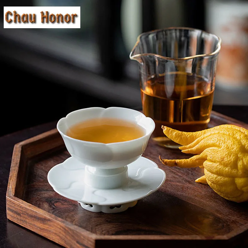 50ML Boutique Imitation Song Shadow Celadon Lotus Cup Ceramic Master Cup High Foot Tea Cup With Saucer Chazhan Teaware Gift Box