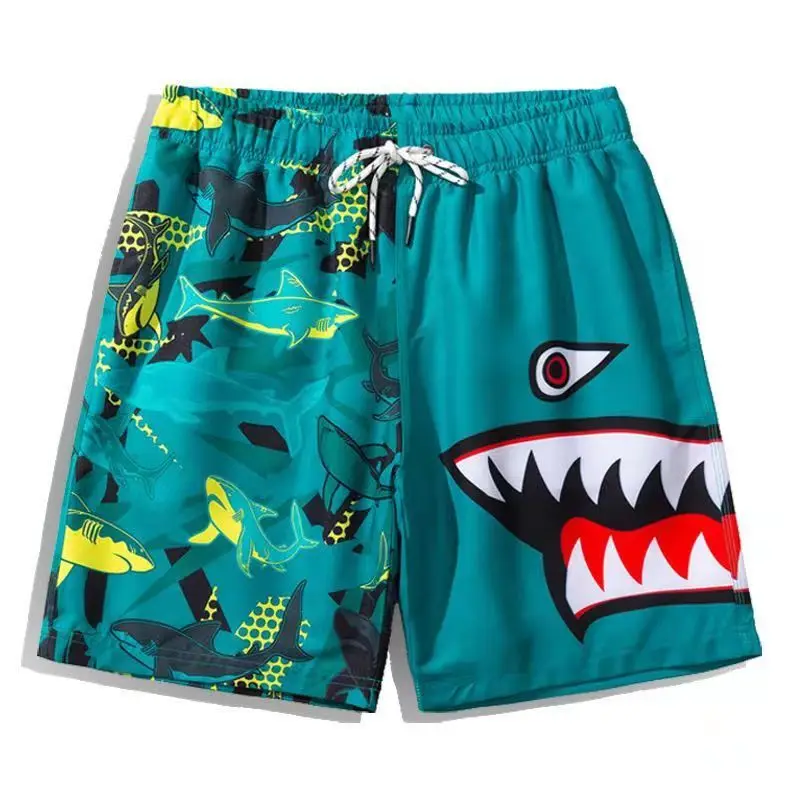 Summer New Shorts Casual Middle Waist Harajuku Fashion Camouflage Drawstring Shark Cartoon Camouflage Printing Clothing