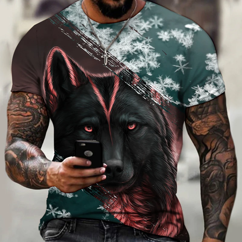 Summer Men's T-shirt Wolf T-shirt 3D Print Fashion Men's clothing Short sleeve T Shirt Men shirt Tee Tops Tracksuit Men clothes men tracksuit flower printed single breasted button polyester slimming fitting sporty outfit short sleeve shirt beach shorts set
