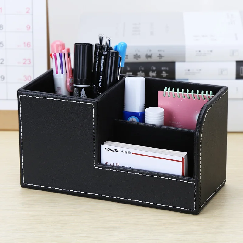 Leather Pu Pen Holder Multifunctional Storage Box Remote Storage Office Desktop Stationery Sorting