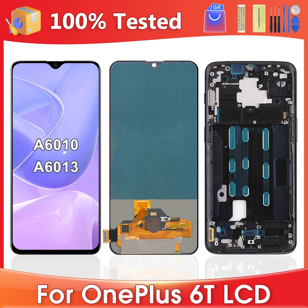 6T 6.41 "Super Amoled Per Oneplus 6T A6010 A6013 Display Lcd Touch Screen Digitizer Assembly Parti Di Ricambio Con Frangerprint