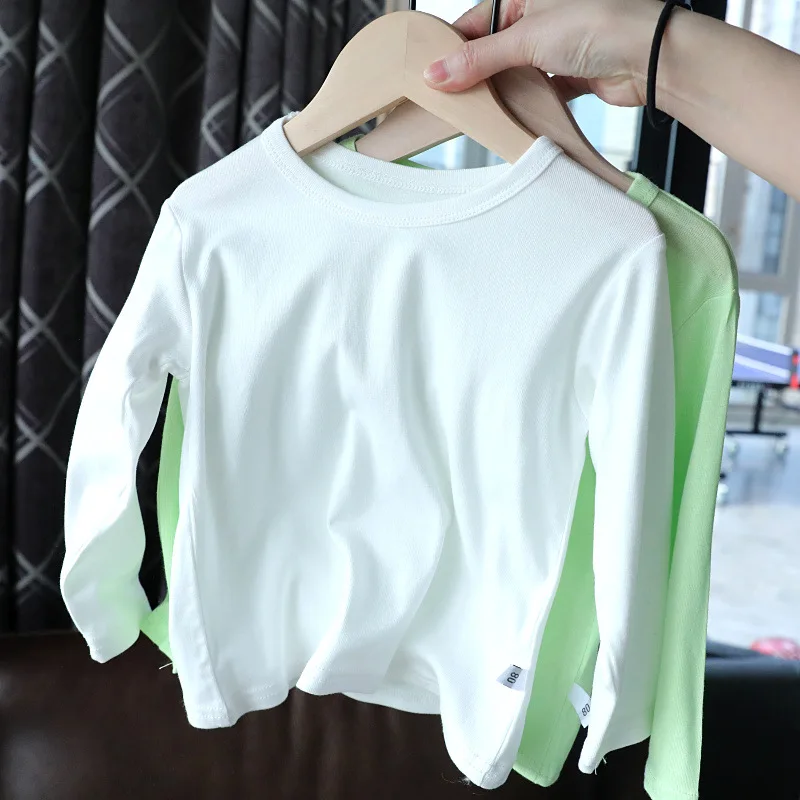 Baby Backing Shirt Super Soft Boys and Girls' White Long Sleeve T-Shirt Summer Air Conditioned Shirt Versatile Solid Color 3