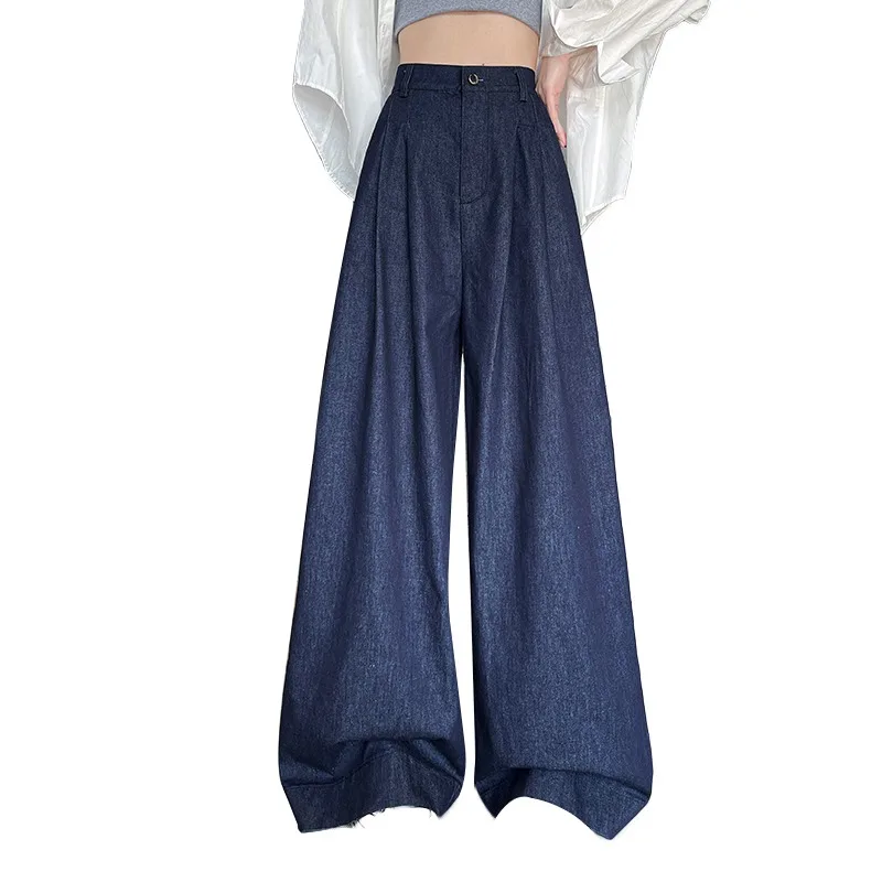 Jean en denim pour femme, style américain, coupe ample, jambe large, décontracté, taille haute, longueur au sol, jambe droite, collection Printemps-Été