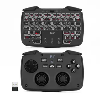 Rii 무선 휴대용 게임 컨트롤러 키보드 마우스 콤보 터보 기능, PC, 라즈베리 파이 2, 안드로이드 TV, 구글, TV용, RK707, 2.4GHz