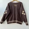 Stars Embroidery Cardigan WomenDark Brown V-neck Knitted Cardigans Female Autumn Winter Long Sleeve Sweaters Vintage Soft Tops 2