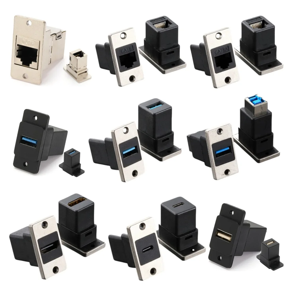 

Zinc alloy rectangular screw panel mount chassis usb3.0 usb2.0 rj45 cat6 cat6a usb c type c hdmi-compatible connector adapter