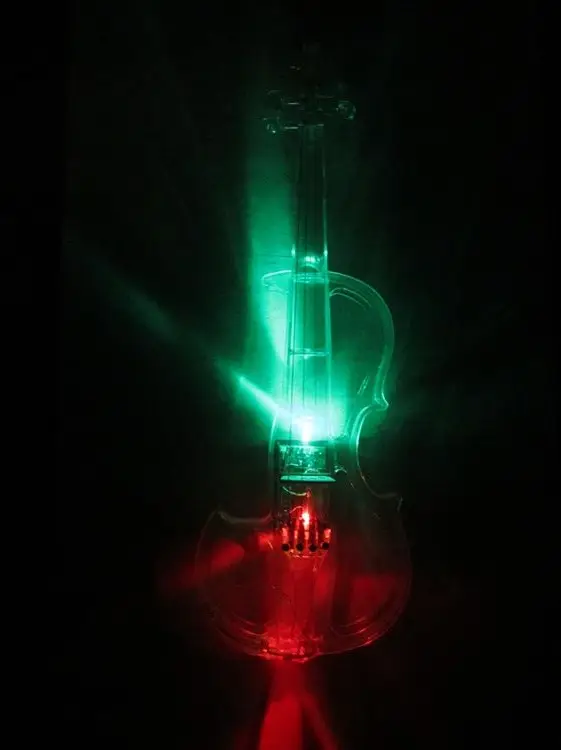 acoustic Acrylic transparent electronic violin 4/4 with colorful LED lights stringed instrument speaker with bow