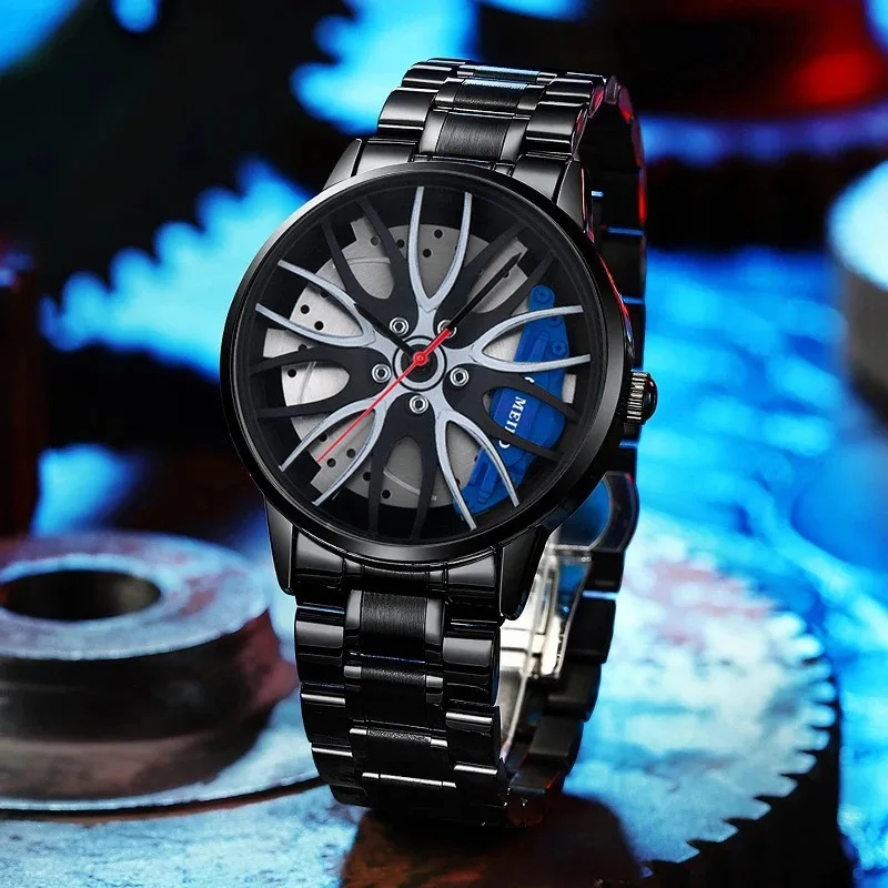 Fashion Luxury Sports 3D Car Steering Wheel Watch for Men Racing Sports Watches Men's Quartz Watch for Car Rim Reloj