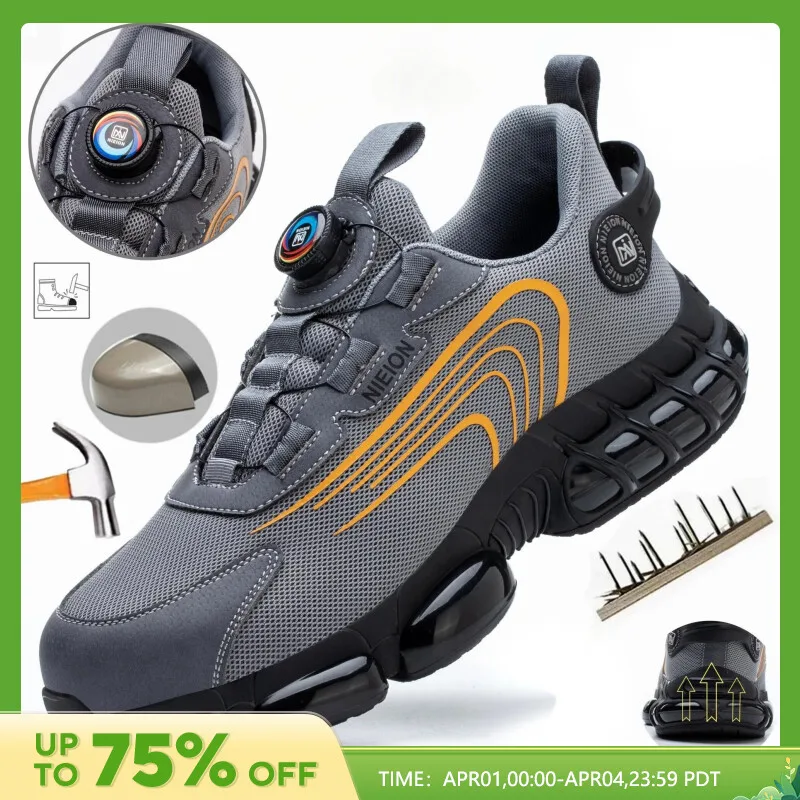 Zapatillas de trabajo con hebilla giratoria, zapatos protectores de Seguridad Industrial a prueba de perforaciones, zapatos con punta de acero antigolpes