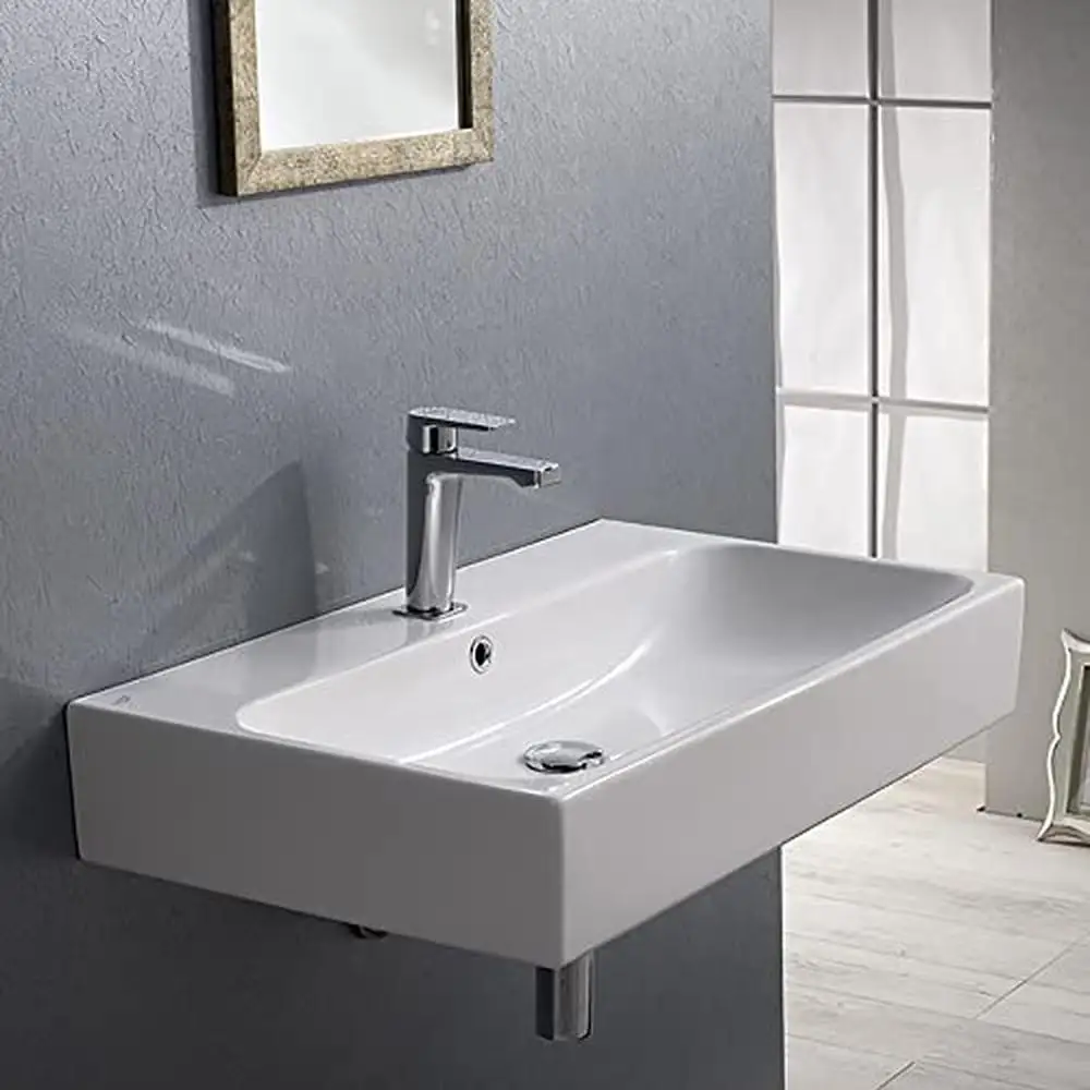 Rectangular White Ceramic Wall Mounted/Vessel Bathroom Sink Overflow Modern Design 30x18.9x5.1 4