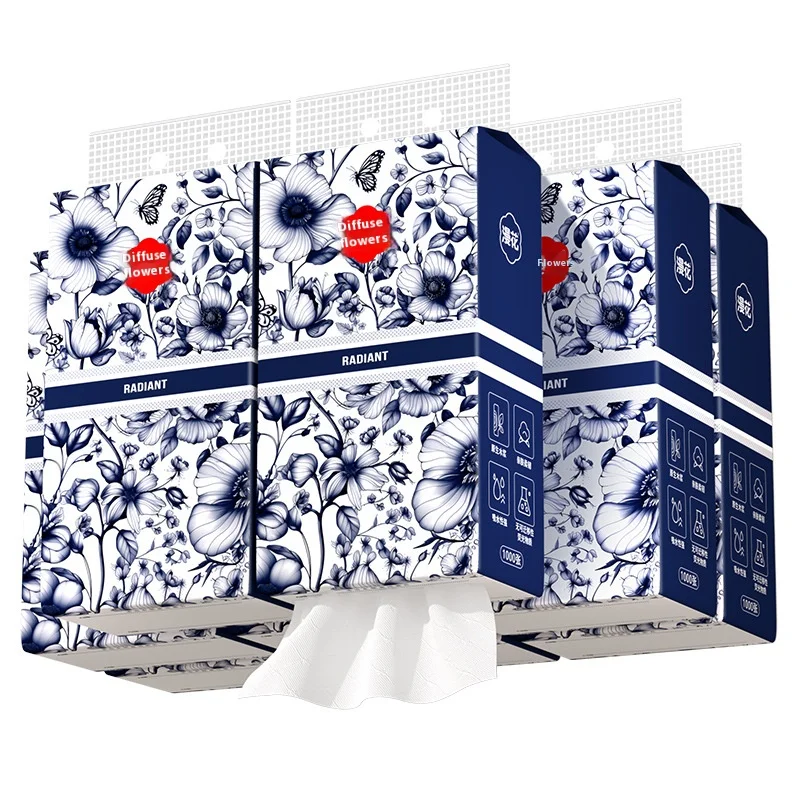 8 Hanging Facial Tissue Household Thickened and Enlarged 1000 Sheets Drawing Paper Soft Napkin Affordable Load Toilet Paper