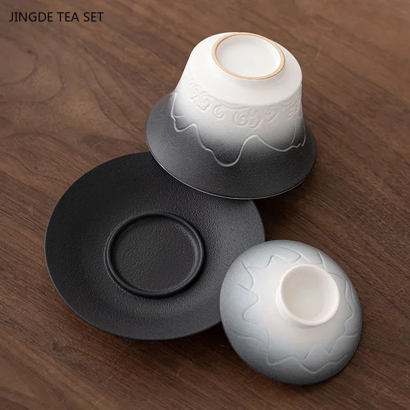 1PCS 110ml ceramic color gradient gaiwan Exquisite home tea infuser Portable beauty teacup traditional tea accessories