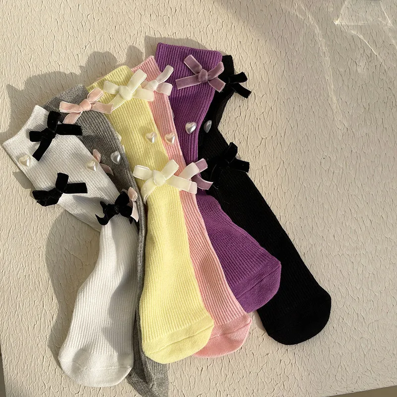 Cute Bow Baby Girls Socks Soft Cotton Solid Color Toddler Knee High Sock Spring Autumn Sweet Kids Lolita JK Socks
