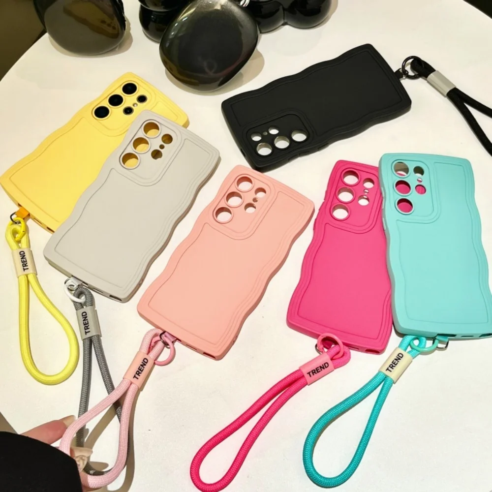 Fashion Wave Border Wrist Strap Case with Lanyard - Soft TPU Cover