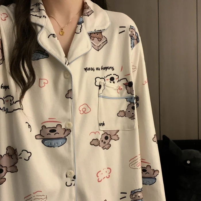 【 De Rong 】 Fun Dog Large Size Pajamas for Women in Autumn and Winter, Double sided Brushed Thick Home Clothes, Cute Two_voghion.com