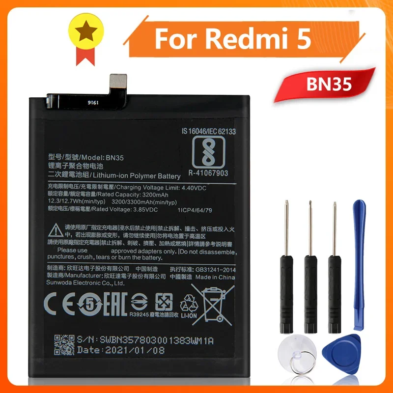 Phone Replacement Battery BN35 For Xiao Mi Redmi 5 5.7 Redrice 5 BN35 New Battery 3300mAh + Replace Tool