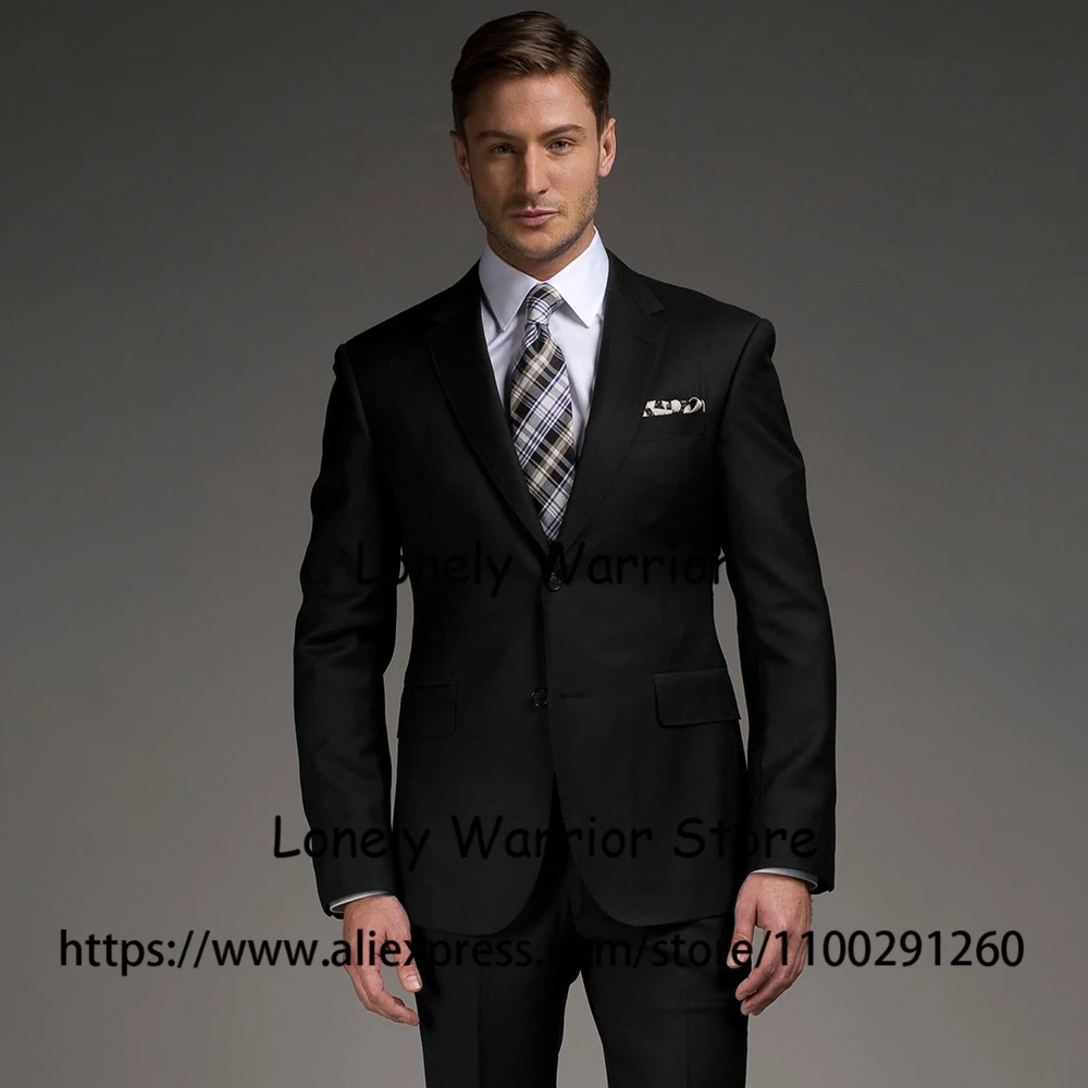 

Handsome Black Suits For Mens Formal Business Blazer Hombre Slim Fit Groom Tuxedo 2 Piece Set Daily Jacket Pants Costume Homme