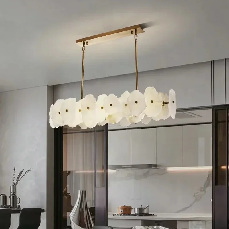 Light luxury natural marble living room pendant light all copper modern Chinese style pendant light glossy household hanging
