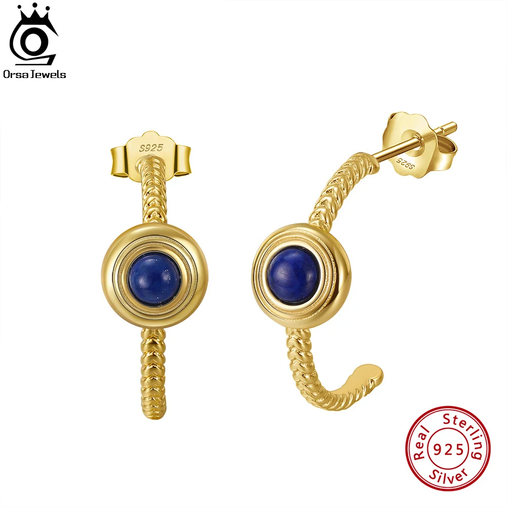 

ORSA JEWELS Exquisite Round Natural Lapis Lazuli Stud Earrings in Solid 925 Sterling Silver for Women Earings Jewelry GME31