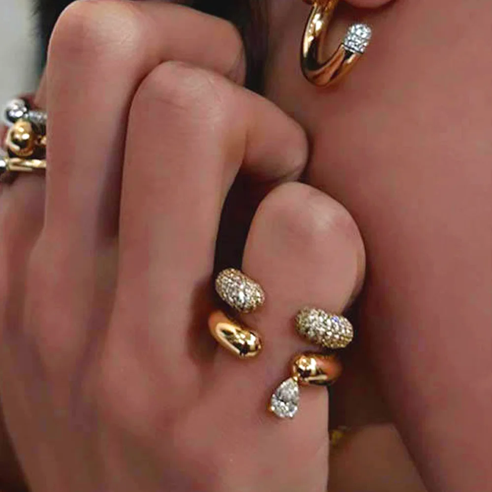 2025 New Luxury CZ Open Adjust Finger Ring for Women Girl Elegant Gold Color Micro Pave White Tear Drop Cubic Zirconia Rings 3