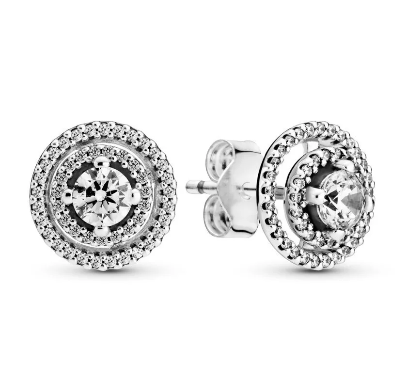 

Authentic 925 Sterling Silver Sparkling Halo With Crystal Stud Earrings For Women Wedding Gift Fashion Jewelry