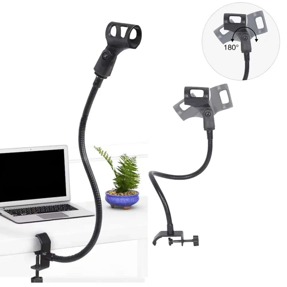 Microphone Stand Metal Table Clamp with Clip 360 Adjustable Flexible Gooseneck Universal Desk Microphone Arm Stand Podcast