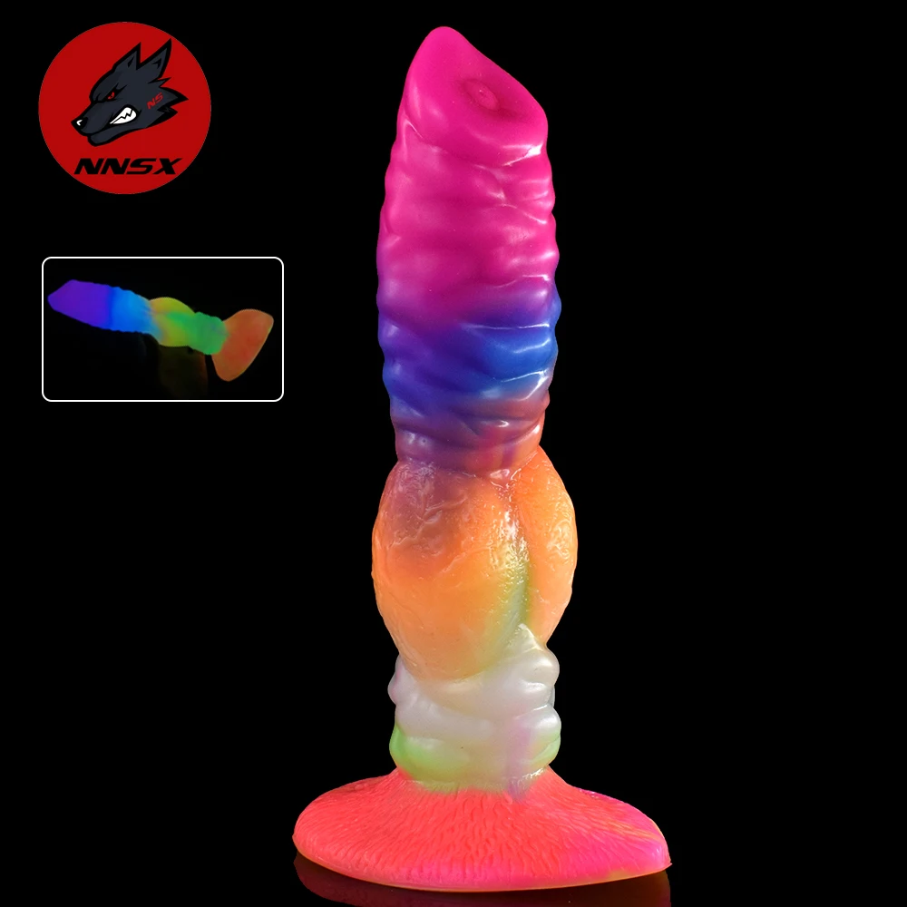 NNSX Dog Knot Gode Lumineux avec Ventouse Glow In Dark Anal Plug Briller en Absorbant la Lumière Masturbateurs Sexe_voghion.com