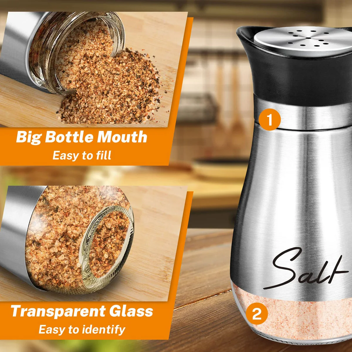 Stainless Steel and Glass Seasoning Bottle Set 1Set/2pcs Perfect for Barbecue Pepper Salt and More Kitchen Supplies